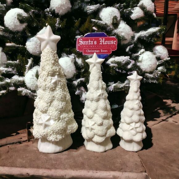 Vintage 3 Piece Jade Porcelain Christmas Tree Set - Picture 12 of 12